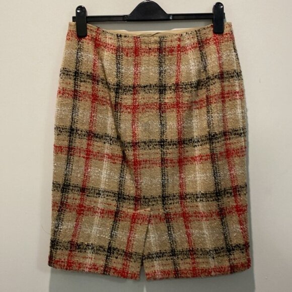 TALBOTS PLAID SKIRT WOOL BOUCLE TAN/RED/BLACK Size 6 - Picture 7 of 13